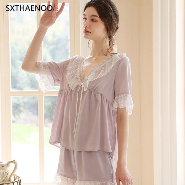 women's sleepwear sxthaenoo 2023 summer french purple lace pajamas set loungewear for women 2 pieces short sleeve pyjama 230508, Black;red
women's sleepwear sxthaenoo 2023 summer french purple lace pajamas set loungewear for women 2 pieces short sleeve pyjama 230508, Black;red