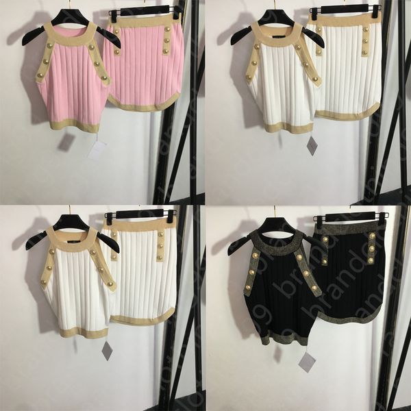 women's vest tanks ladies designer b letter gold button knit short kilt set chest outdoor bathing suits, White
women's vest tanks ladies designer b letter gold button knit short kilt set chest outdoor bathing suits, White