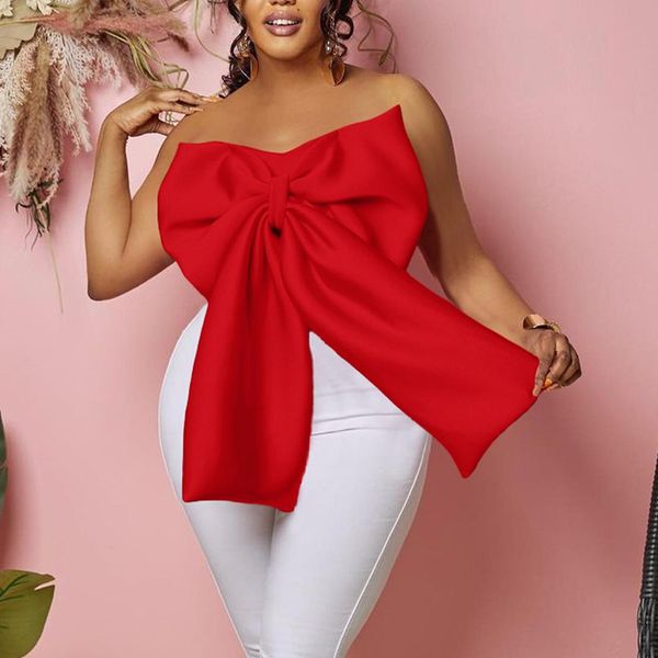 dress summer strapless bow tshirt blouse women fashion strapless backless bow blouse women, White