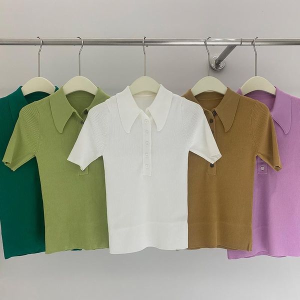 polos ice silk sweater women's thin summer shortsleeved polo collar halfopen chest design solid color tshirt bottoming top, White
polos ice silk sweater women's thin summer shortsleeved polo collar halfopen chest design solid color tshirt bottoming top, White
