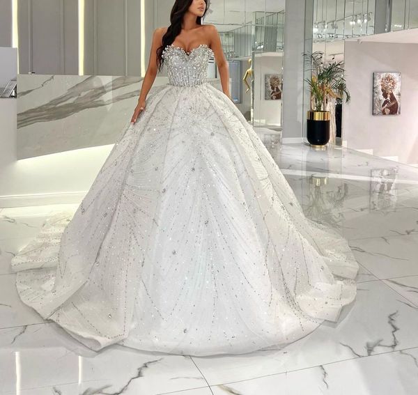 luxury ball gown wedding dresses sleeveless v neck sequins applique ruffles bridal gowns beads zipper diamonds formal dress plus size custom, White
luxury ball gown wedding dresses sleeveless v neck sequins applique ruffles bridal gowns beads zipper diamonds formal dress plus size custom, White