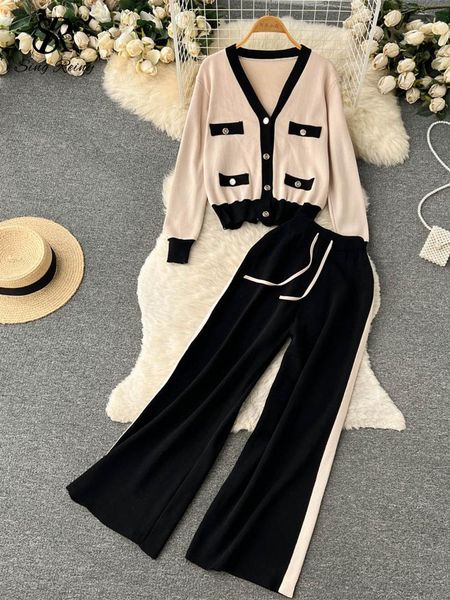pants singreiny 2022 winter fashion sweater two pieces sets v neck loose button knit cardigan +elastc waist wide leg long pants, White
pants singreiny 2022 winter fashion sweater two pieces sets v neck loose button knit cardigan +elastc waist wide leg long pants, White