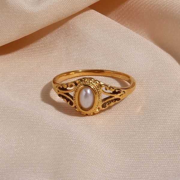 band rings 2023 new thin 18k gold plated hollow texture natural freshwater pearl rings for women stainless steel tarnish gold ring z0509, Silver
band rings 2023 new thin 18k gold plated hollow texture natural freshwater pearl rings for women stainless steel tarnish gold ring z0509, Silver