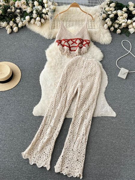 pants singreiny knit two piece suits hook hollow out tassel camisole elastic waist long pants fashion beach style matching sets summer, White
pants singreiny knit two piece suits hook hollow out tassel camisole elastic waist long pants fashion beach style matching sets summer, White