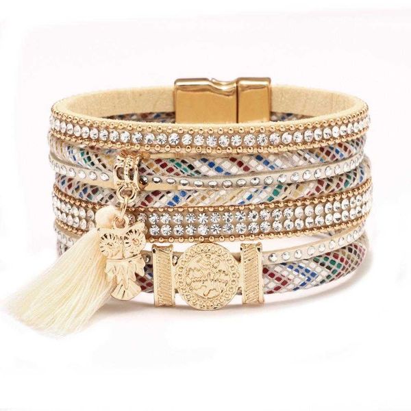 diamond bracelet bohemian tassel color magnetic owl metal pu leather women, Golden;silver
diamond bracelet bohemian tassel color magnetic owl metal pu leather women, Golden;silver