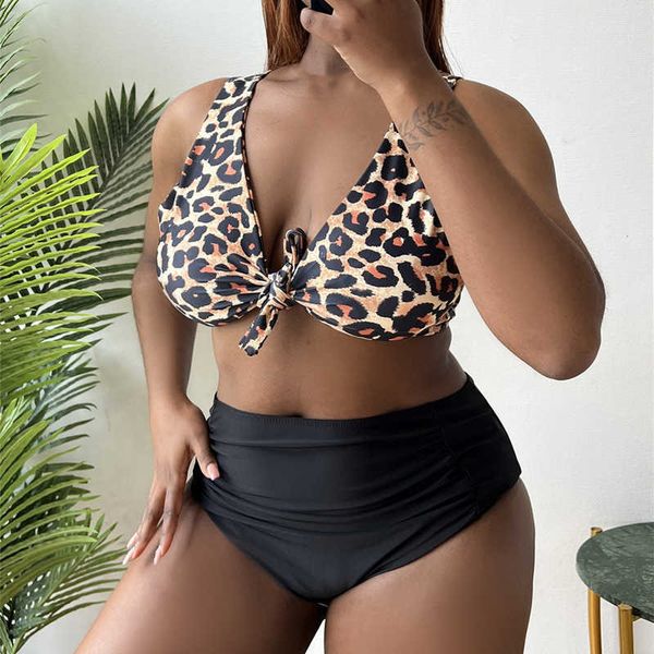women's plus size swimwear new 2023 woman large size swimsuit leopard patchwork bikinis set v neck tieup swimwear high waist brazilian, Black
women's plus size swimwear new 2023 woman large size swimsuit leopard patchwork bikinis set v neck tieup swimwear high waist brazilian, Black