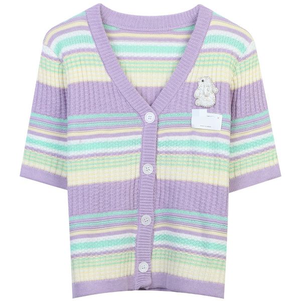 427 2023 runway summer brand same style sweater short sleeve cardigan v neck purple fashion clothes womens mingmo, White;black
427 2023 runway summer brand same style sweater short sleeve cardigan v neck purple fashion clothes womens mingmo, White;black