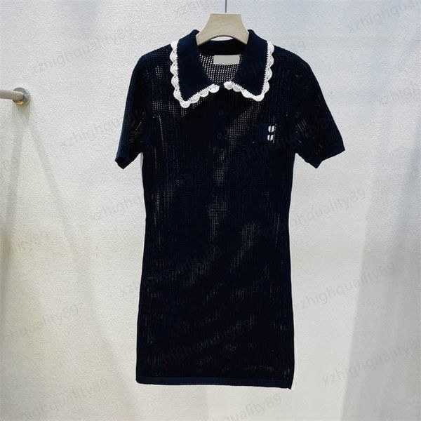 miu knitted dress designer womens clothing luxury new blue and white color blocking doll collar short sleeve hollow and breathable summer dr, Black;gray
miu knitted dress designer womens clothing luxury new blue and white color blocking doll collar short sleeve hollow and breathable summer dr, Black;gray