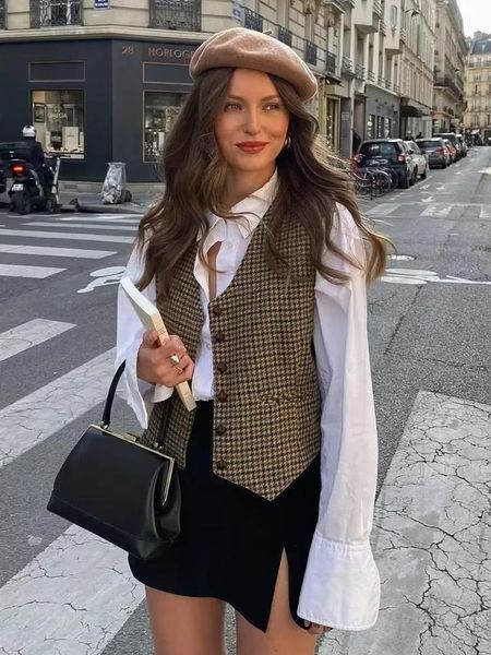 leather foridol sleeveless single button houndstooth vintage vest for women autumn spring short v neck pockets vest waistcoat 2023, Black
leather foridol sleeveless single button houndstooth vintage vest for women autumn spring short v neck pockets vest waistcoat 2023, Black