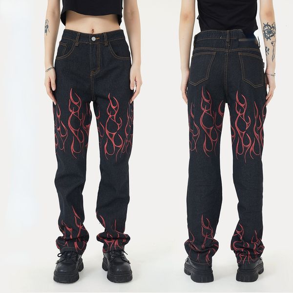 men's jeans street flame printed american style national brand autumn straight mid waist trousers men and women same 230509, Blue
men's jeans street flame printed american style national brand autumn straight mid waist trousers men and women same 230509, Blue