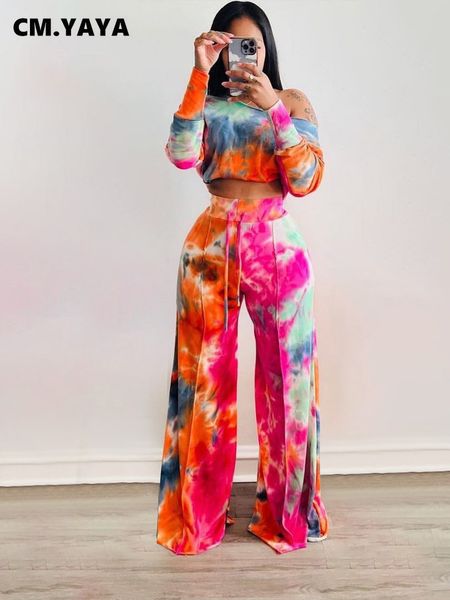 women's two piece pants cm.yaya tie dye women's tracksuit off shoulder long sleeve t-shirt and loose pants matching two 2 piece se, White
women's two piece pants cm.yaya tie dye women's tracksuit off shoulder long sleeve t-shirt and loose pants matching two 2 piece se, White