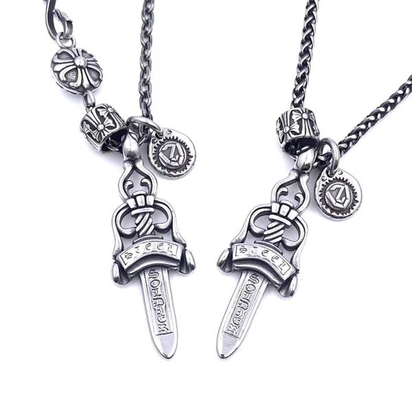 new retro scripture sword necklace trendy couple personality hip hop titanium steel pendant fashion cool handsome sweater chain, Silver 
new retro scripture sword necklace trendy couple personality hip hop titanium steel pendant fashion cool handsome sweater chain, Silver