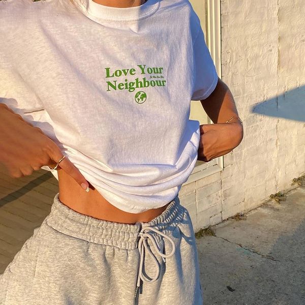 women s t shirt kaus musim panas wanita gambar cetak huruf love your neighbor atasan katun mode jalanan leher bulat lengan pendek 230509, White
women s t shirt kaus musim panas wanita gambar cetak huruf love your neighbor atasan katun mode jalanan leher bulat lengan pendek 230509, White