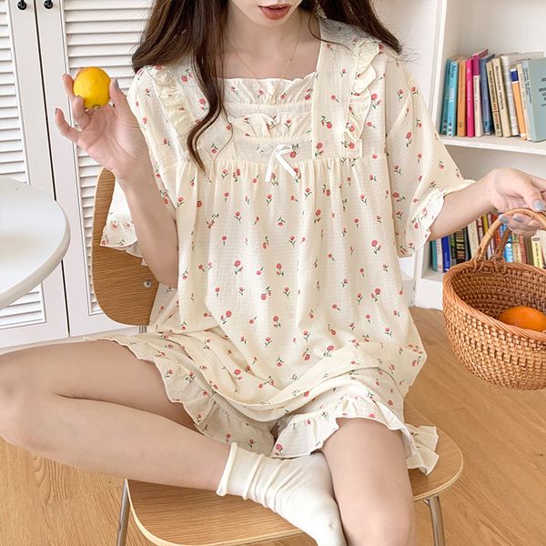 women's sleepwear short sleeve pajama set square collar cardigan floral cartoon animal printed kawaii trendy 2pcs pyjamas elegant 23050, Black;red
women's sleepwear short sleeve pajama set square collar cardigan floral cartoon animal printed kawaii trendy 2pcs pyjamas elegant 23050, Black;red