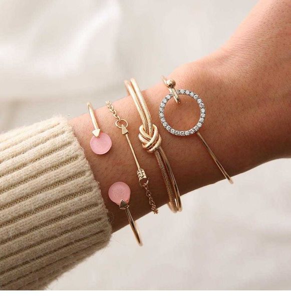 simple style female bracelets personality knotted ring circle diamond arrow bracelet 4 pcs set, Golden;silver
simple style female bracelets personality knotted ring circle diamond arrow bracelet 4 pcs set, Golden;silver