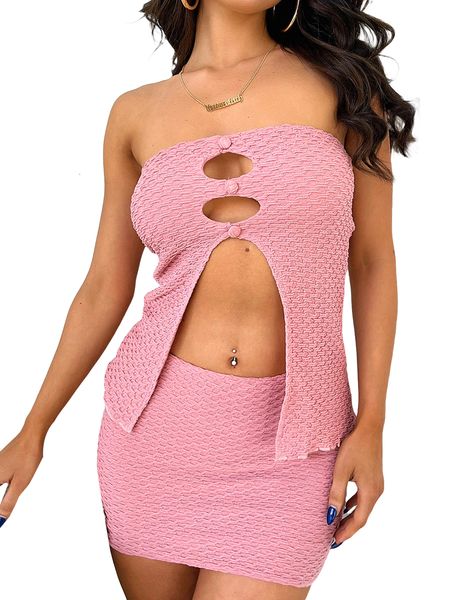 two piece dress women skirt set strapless hollowed slit tube with low waist bodycon summer outfit 230509, White
two piece dress women skirt set strapless hollowed slit tube with low waist bodycon summer outfit 230509, White
