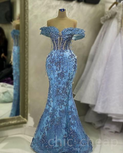 

Aso Ebi 2023 Arabic Beaded Crystals Prom Dress Sequined Lace Sexy Evening Formal Party Second Reception Birthday Engagement Gowns Dresses Robe de Soiree SH022, Royal blue