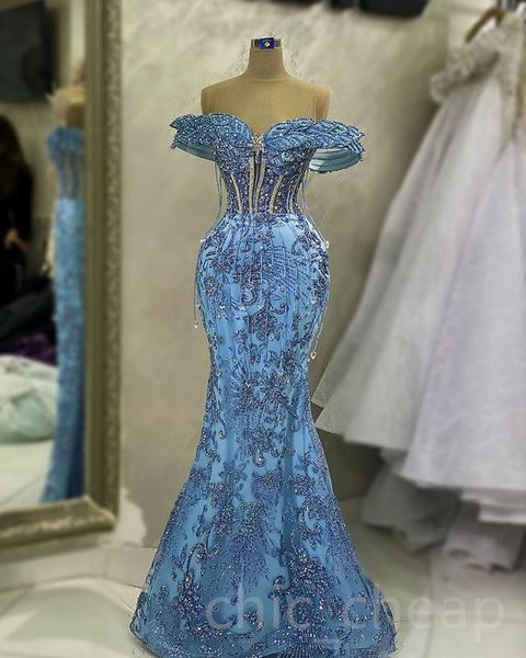 

Aso Ebi 2023 Arabic Beaded Crystals Prom Dress Sequined Lace Sexy Evening Formal Party Second Reception Birthday Engagement Gowns Dresses Robe de Soiree SH022, Royal blue