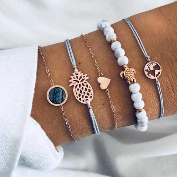 fashion pineapple love black bead bracelet map turtle cyan beads string diamond turquoise five piece set, Golden;silver
fashion pineapple love black bead bracelet map turtle cyan beads string diamond turquoise five piece set, Golden;silver
