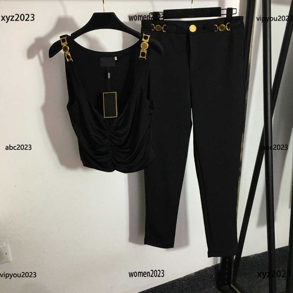 designer clothes women girl designers tracksuits two piece set metal shoulder buckle vest and slim fitting leggings casual pants, White
designer clothes women girl designers tracksuits two piece set metal shoulder buckle vest and slim fitting leggings casual pants, White