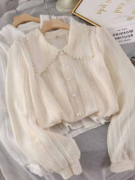 womens blouses shirts fashion hollow out peter pan collar women spring elegant singlebreasted pearl button decoration korean thin shirt 230, White
womens blouses shirts fashion hollow out peter pan collar women spring elegant singlebreasted pearl button decoration korean thin shirt 230, White