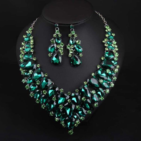 green crystal necklace earring set necklace dress evening party female accessories, Silver
green crystal necklace earring set necklace dress evening party female accessories, Silver