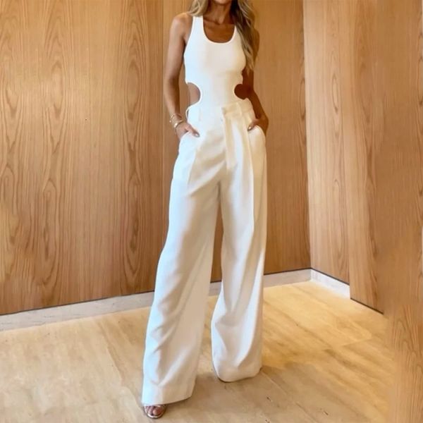 women's two piece pants fashion solid women set hollow out sleeveless cropped loose matching summer lady casual streetwear 230509, White
women's two piece pants fashion solid women set hollow out sleeveless cropped loose matching summer lady casual streetwear 230509, White
