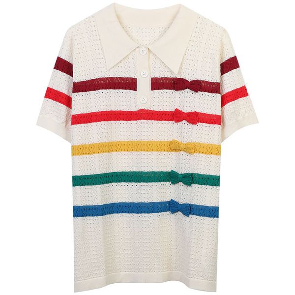 419 2023 runway summer brand same style sweater short sleeve pullover lapel neck apricot striped fashion clothes womens mingmo, White;black
419 2023 runway summer brand same style sweater short sleeve pullover lapel neck apricot striped fashion clothes womens mingmo, White;black