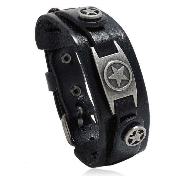 style simple retro bracelet five pointed star cattle leather punk elegant multi layer mens, Golden;silver
style simple retro bracelet five pointed star cattle leather punk elegant multi layer mens, Golden;silver
