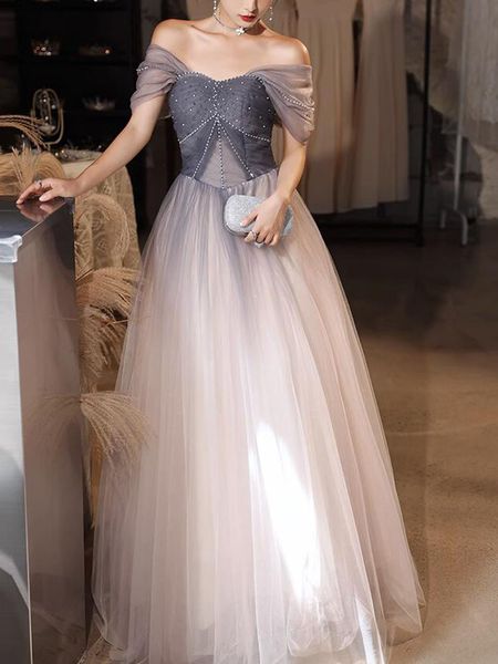 2023 summer prom dress off the shoulder long evening gowns lace-up back tulle with beads, Black
2023 summer prom dress off the shoulder long evening gowns lace-up back tulle with beads, Black