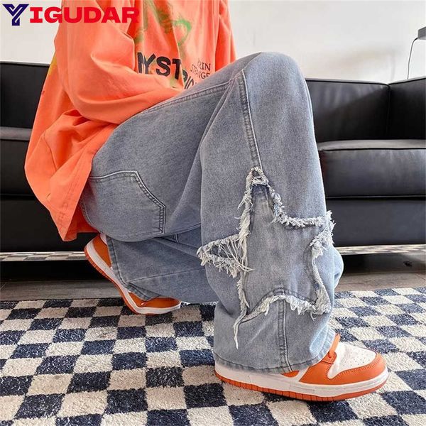 men's pants high street star embroidered jeans men retro washed patch loose wide leg pants american casual loose straight y2k pants g23, Black
men's pants high street star embroidered jeans men retro washed patch loose wide leg pants american casual loose straight y2k pants g23, Black