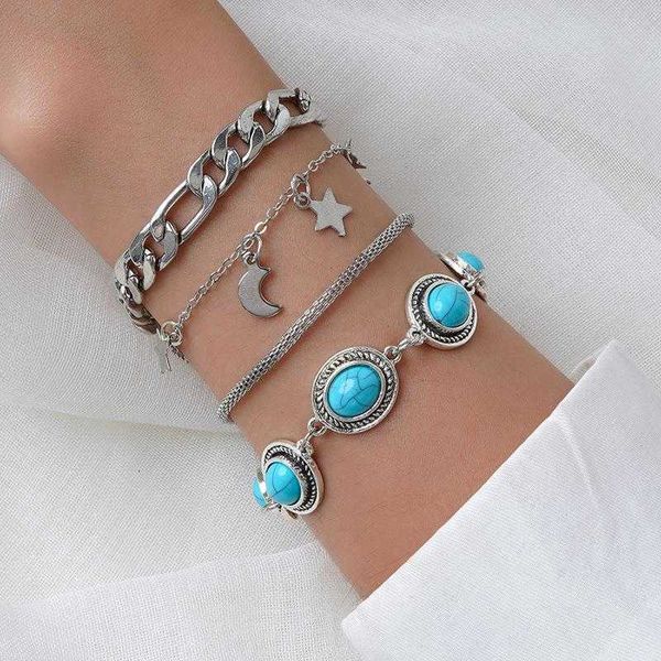 match sets chains bracelet star moon turquoise diamond exaggerated thick straps womens, Black
match sets chains bracelet star moon turquoise diamond exaggerated thick straps womens, Black