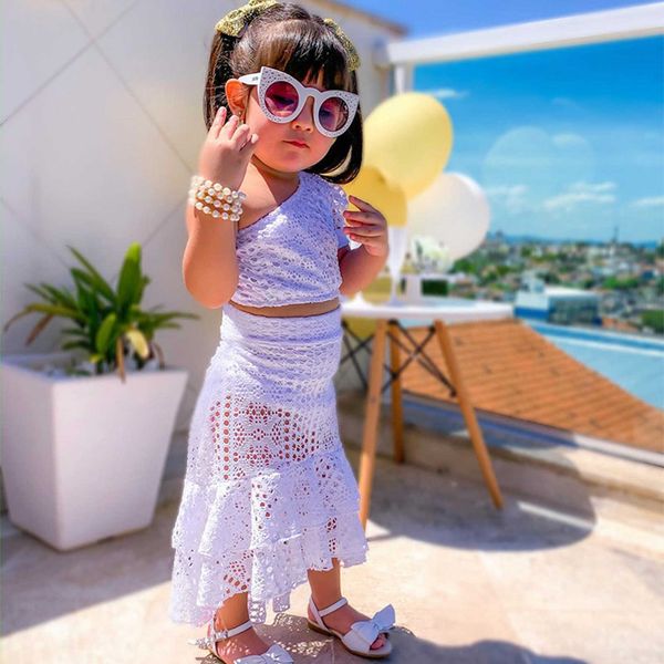 clothing sets 1-6y kids girls fashion set sleeveless lace one-shoulder vest with dual-layer skirt summer casual outfit y23, White
clothing sets 1-6y kids girls fashion set sleeveless lace one-shoulder vest with dual-layer skirt summer casual outfit y23, White