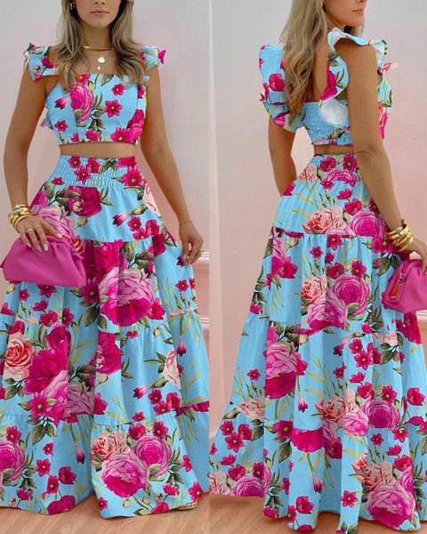 two piece dress floral print shirred crop maxi skirt set women 2pcs clothes suit fashion casual spring summer short sleeve 230509, White
two piece dress floral print shirred crop maxi skirt set women 2pcs clothes suit fashion casual spring summer short sleeve 230509, White