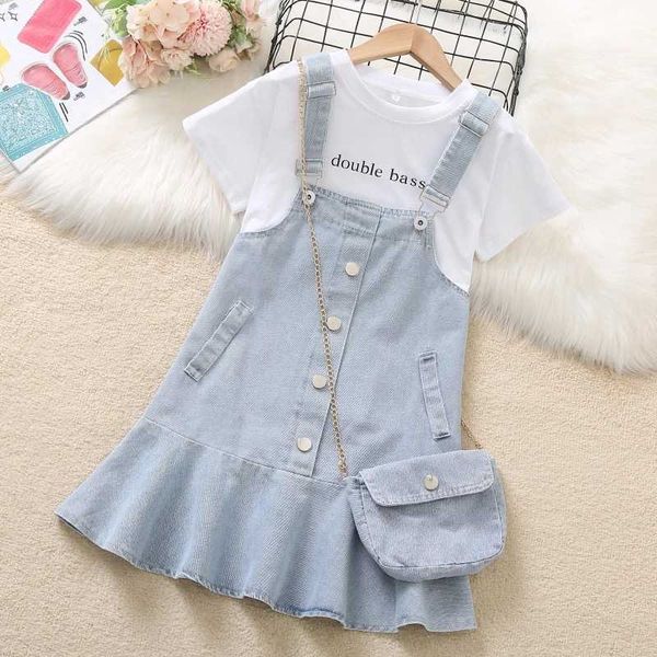 clothing sets 4-12 years girls summer suspender dress little princess suit fashion straps denim overalls send bag birthday gift y23, White
clothing sets 4-12 years girls summer suspender dress little princess suit fashion straps denim overalls send bag birthday gift y23, White