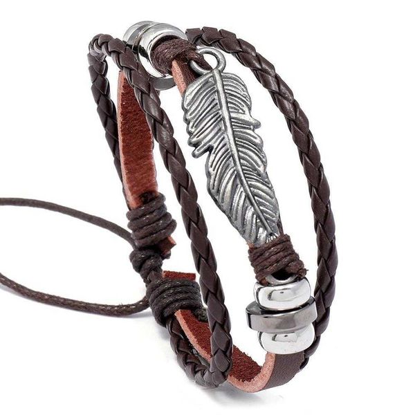 tong retro strands alloy feather cattle leather bracelet pu woven beads for men and women, Black
tong retro strands alloy feather cattle leather bracelet pu woven beads for men and women, Black