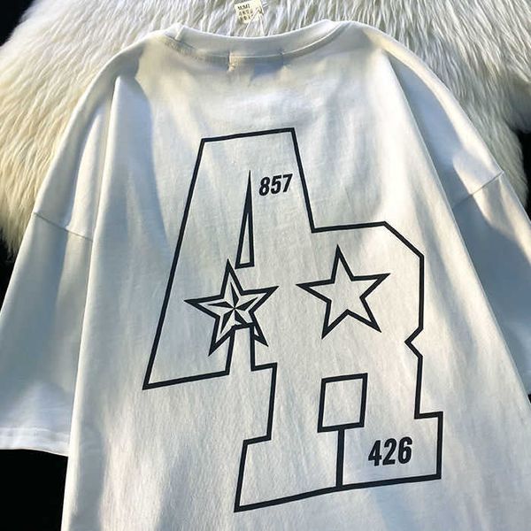 men's t-shirts tide brand printing design sense niche couple short sleeved t-shirt men trendy half sleeved oversize cotton harajuku t s, White;black 
men's t-shirts tide brand printing design sense niche couple short sleeved t-shirt men trendy half sleeved oversize cotton harajuku t s, White;black