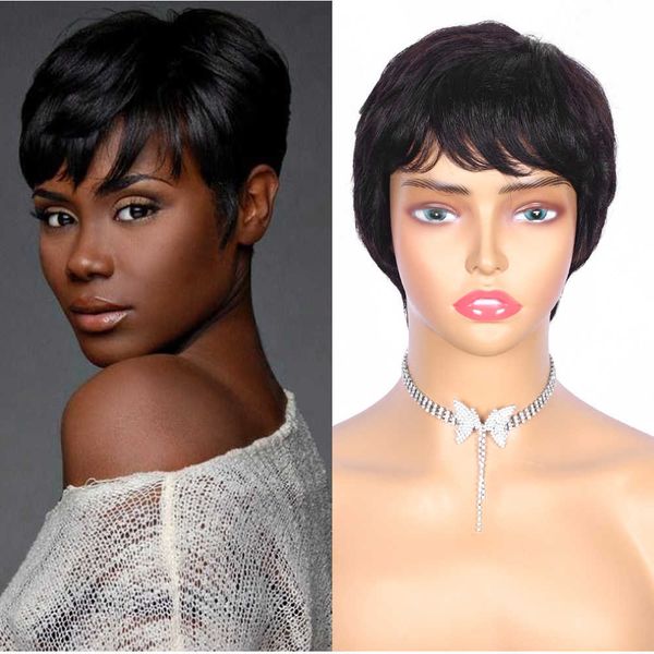 hair wigs short bob straight human with bangs non lace front for women pixie cut natural color full machine made 230510, Black
hair wigs short bob straight human with bangs non lace front for women pixie cut natural color full machine made 230510, Black
