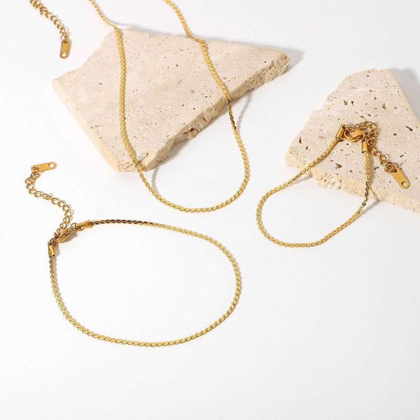 ins style fashion s shaped chain jewelry flat stack bracelet anklet gold plated stainless steel necklace female accessories, Black