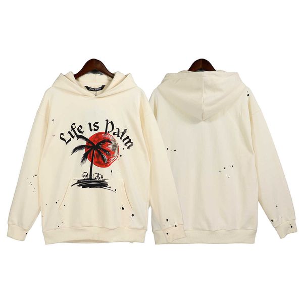 men's and women's hoodie sweatshirts 2023 fashion designer brand autumn winter high edition palm new sunset palm print spray paint, Black