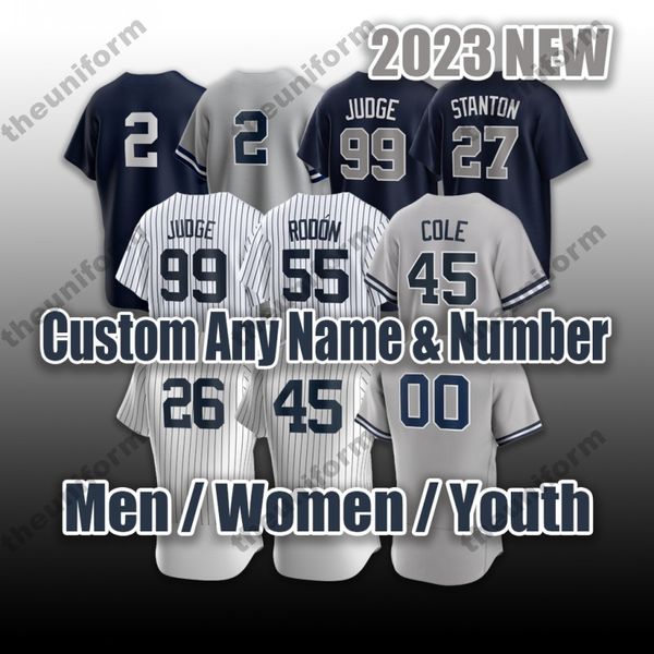 Image of Custom Mens Baseball Jerseys 45 Cole 27 Stanton 99 Judge 26 LeMahieu 54 Chapman 7 Mantle 25 Torres 2 Jeter 28 Donaldson Women Youth Jersey Size S-5XL