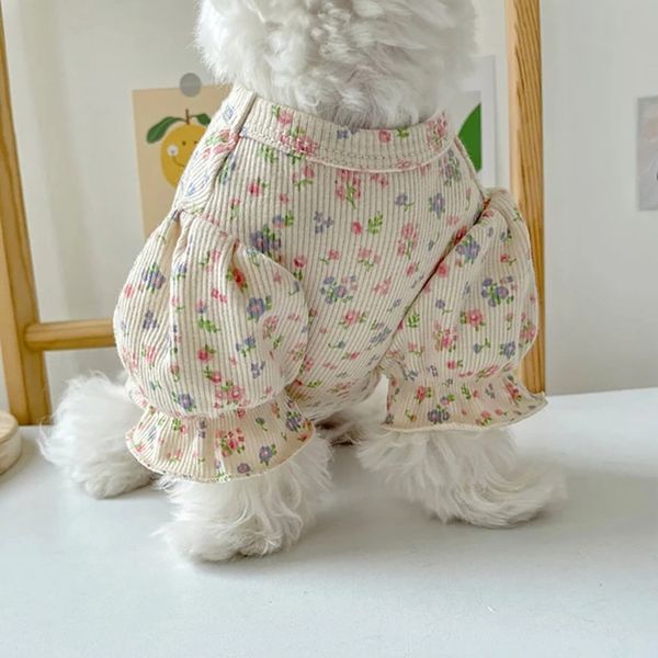 

Dog Clothes Princess Doggie Dress with Flowers Decor Spring Summer Small Cat Dress Clothes, Puff sleeve