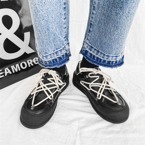 male leather sneakers designer men platform casual shoes streetwear comfortable cross-tied flats size 35-44, Black
male leather sneakers designer men platform casual shoes streetwear comfortable cross-tied flats size 35-44, Black
