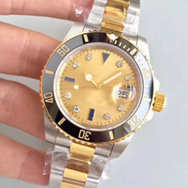 luxury men's watch 40mm two tone k gold color ceramic bezel gold case glide lock flod clasp stainless steel diamond designer wristwatch, Slivery;brown
luxury men's watch 40mm two tone k gold color ceramic bezel gold case glide lock flod clasp stainless steel diamond designer wristwatch, Slivery;brown
