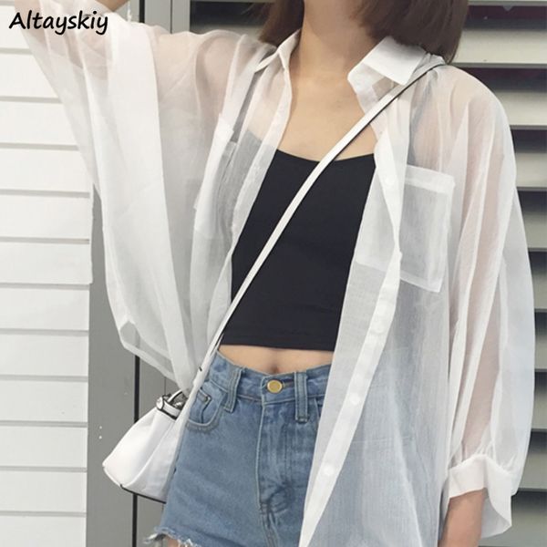women's blouses shirts shirt summer thin chiffon soft breathable sheer seethrough full basic allmatch fashion female chic loose 230510, White
women's blouses shirts shirt summer thin chiffon soft breathable sheer seethrough full basic allmatch fashion female chic loose 230510, White