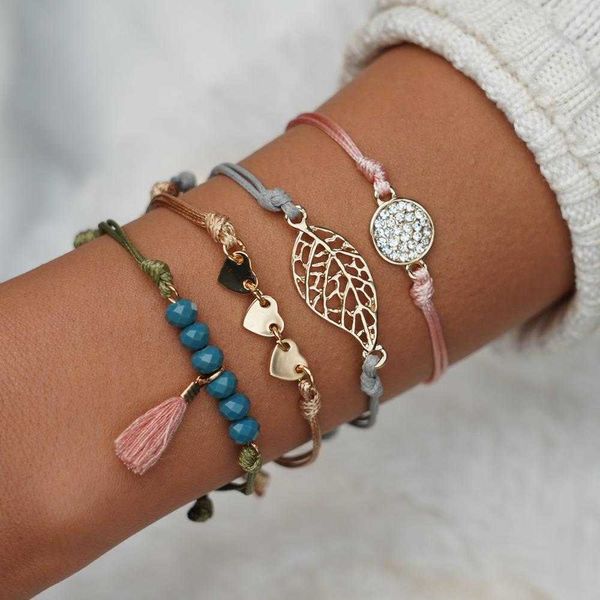 accessories peach strand heart leaf tassel bracelet beaded wax line woven set, Black
accessories peach strand heart leaf tassel bracelet beaded wax line woven set, Black