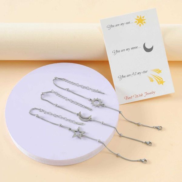 stainless steel sun chains moon star womens bracelet temperament ins chain couple card three piece suit, Black
stainless steel sun chains moon star womens bracelet temperament ins chain couple card three piece suit, Black