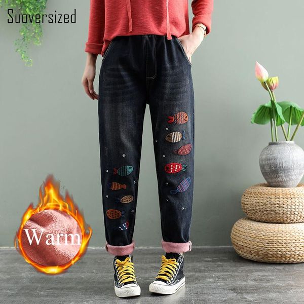 jeans winter thicken add velvet harem jean women cartoon fish embroidery casual high waist denim pant capri plus lining cowboy trouser, Blue
jeans winter thicken add velvet harem jean women cartoon fish embroidery casual high waist denim pant capri plus lining cowboy trouser, Blue