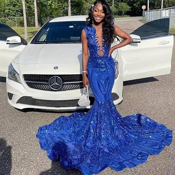2023 sparkly prom dresses jewel neck royal blue luxury sequined lace sequins illusion mermaid sleeveless evening dress plus size party gowns, Black
2023 sparkly prom dresses jewel neck royal blue luxury sequined lace sequins illusion mermaid sleeveless evening dress plus size party gowns, Black