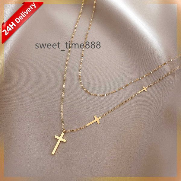 hovanci high fashion gold jewelry 18k gold filled stainless steel 11 double layer cross necklace for women, Silver
hovanci high fashion gold jewelry 18k gold filled stainless steel 11 double layer cross necklace for women, Silver